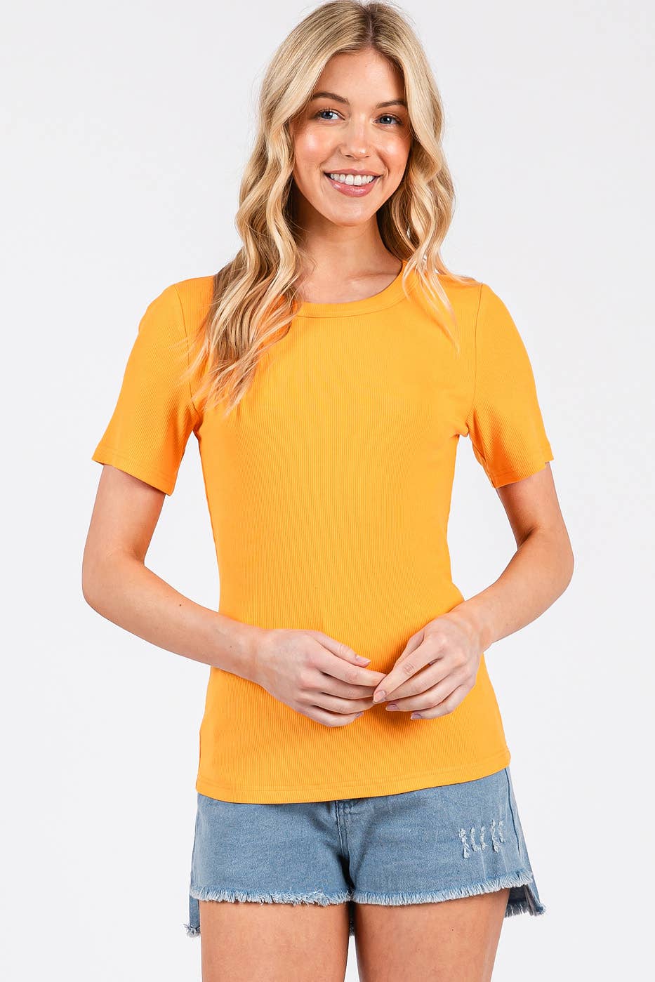 mittoshop – wholesale Knit top – Women's – RIBBED ROUND NECK SHORT SLEEVE BASIC CLASSIC TEE20