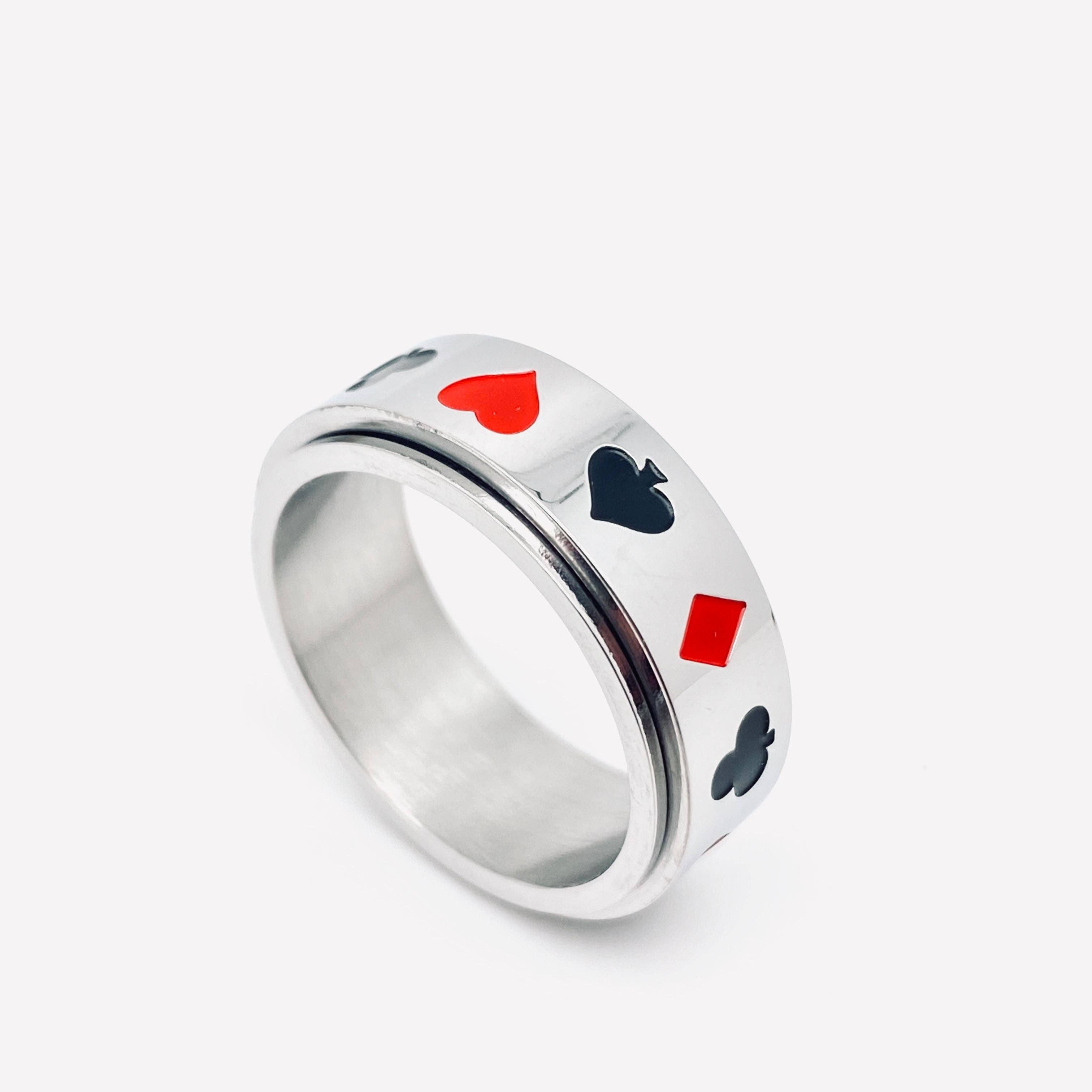Mio Queena - Wholesale Band/Stacked Ring - Poker Pattern Stainless Steel Rotatable Ring - MJ/MR7