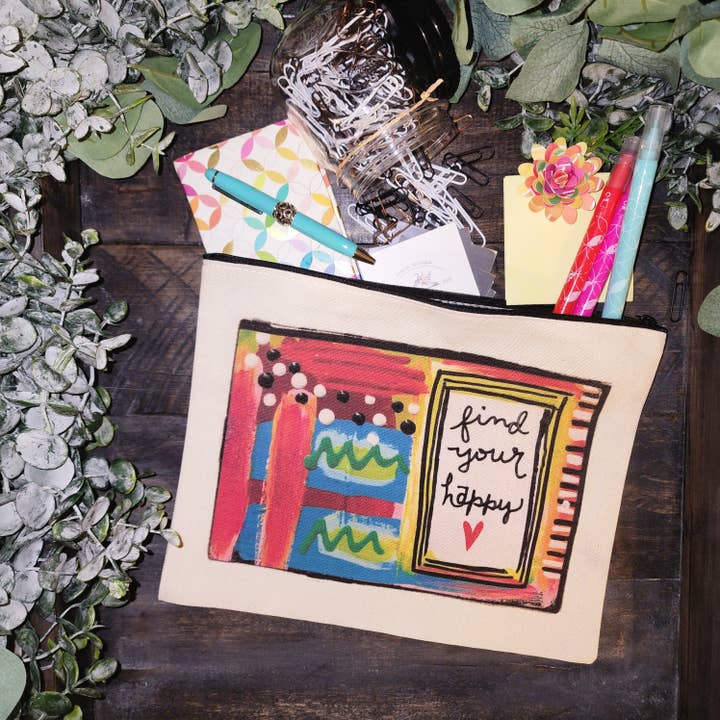 Find Your Happy Canvas Zip Pouch for wholesale by Julie Abbott Art