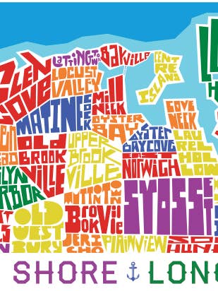 North Shore Long Island Type Kort for engroshandel hos LOST DOG art & frame