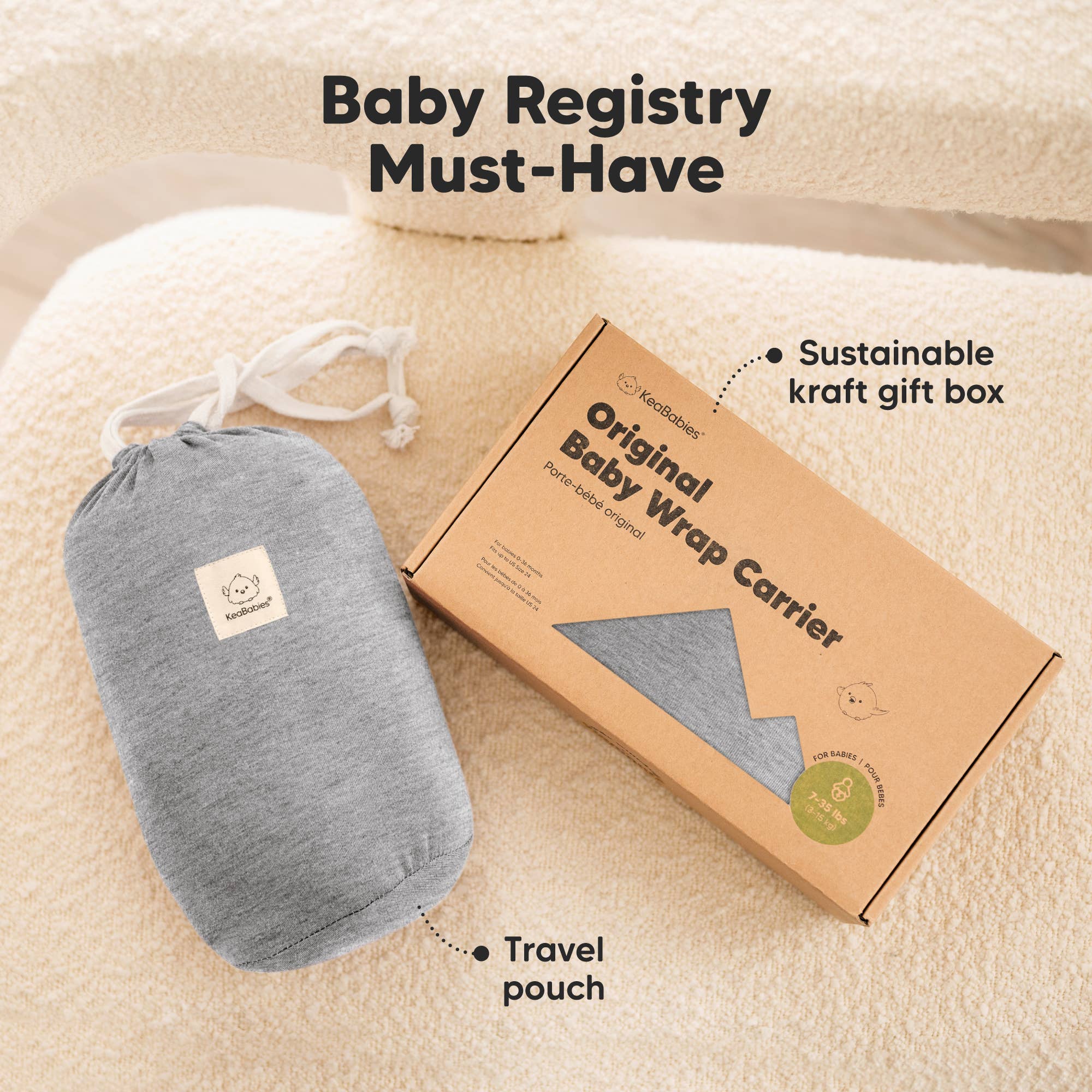 Classic Gray KeaBabies Original Baby Wrap Carrier for wholesale on Faire8