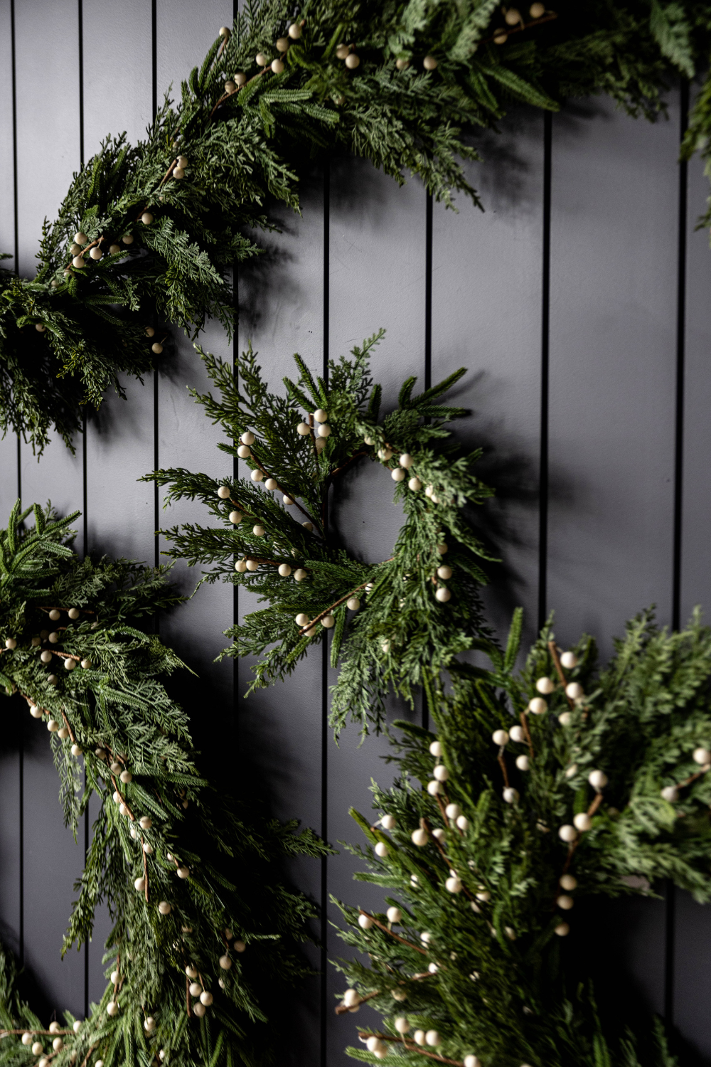 Luxe B Co - Wholesale Wreath - White Plum Berry Norfolk Cypress Real Touch Wreath - 14"5