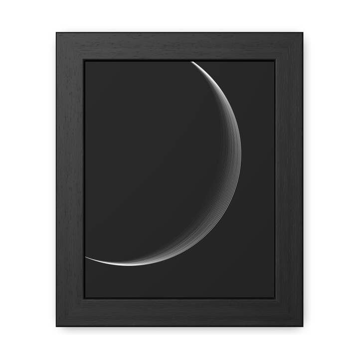 Universalis 2 - Minimalist Framed Poster - Sleek Crescent Moon Design for Modern Decor for wholesale by Donkey Laserbeam