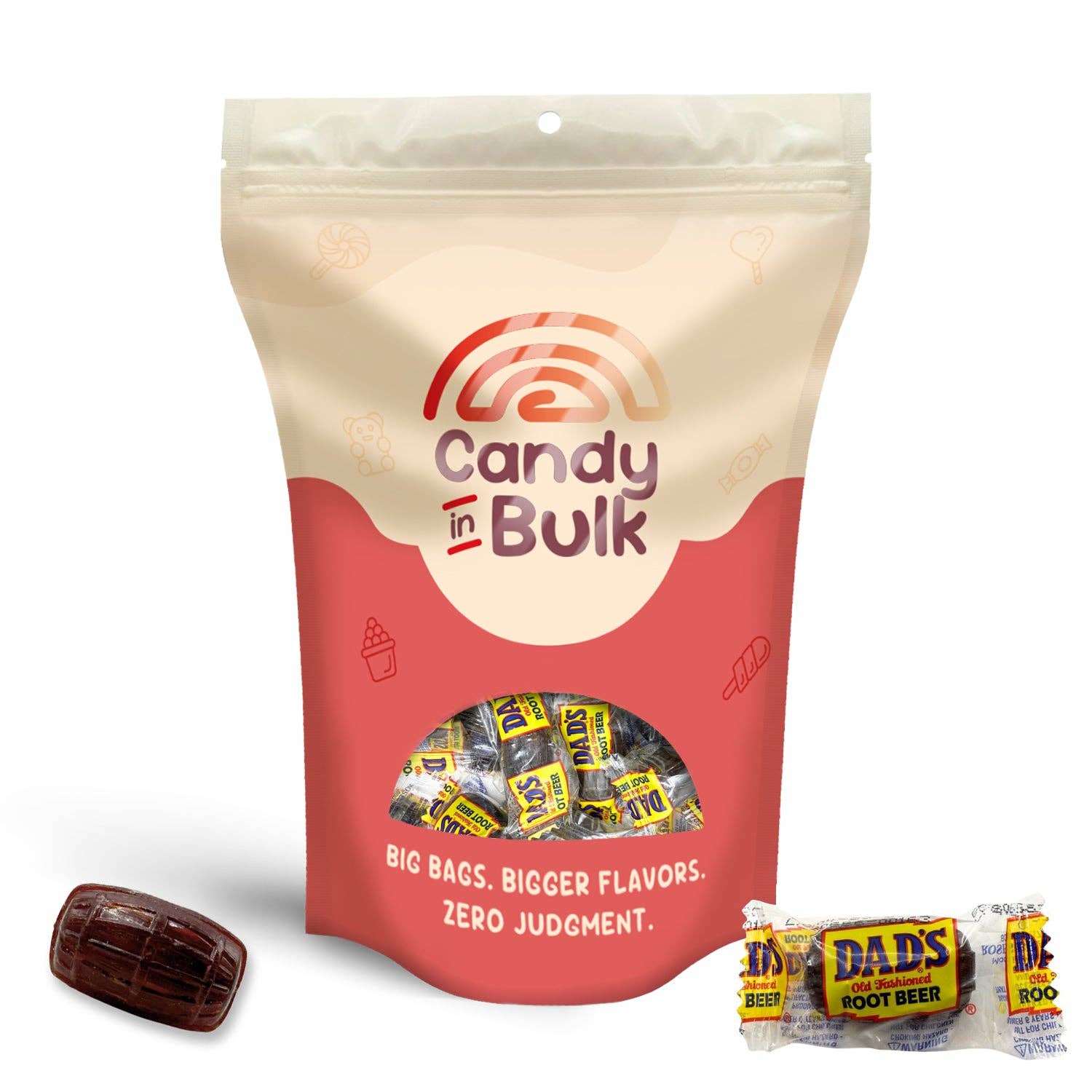 Candy In Bulk - Vente Bonbons durs - Bonbons durs en forme de tonneaux de Root Beer Dad's – Emballés individuellement – Pack économique en vrac3