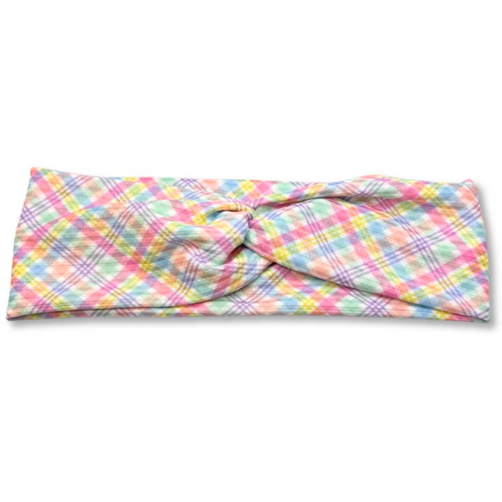 Enchanted Scrunch - Wholesale Fashion Headband - Women's - Easter Plaid Ribbed Twist Knot Headband