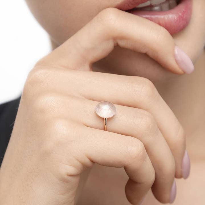 Cabochon II ring, 14 K rose gold, rose quartz for wholesale by Leaf Jewelry