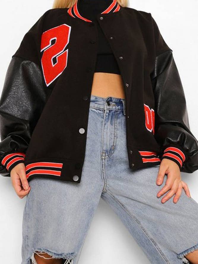 UNISHE - Wholesale Varsity/Baseball Jacket - Women's - Letter Patchwork Open Button Baseball Jacket YDL0194