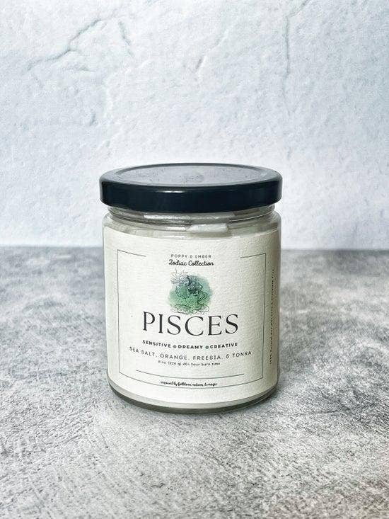 Pisces Zodiac Crystal Candle for wholesale by Poppy & Ember