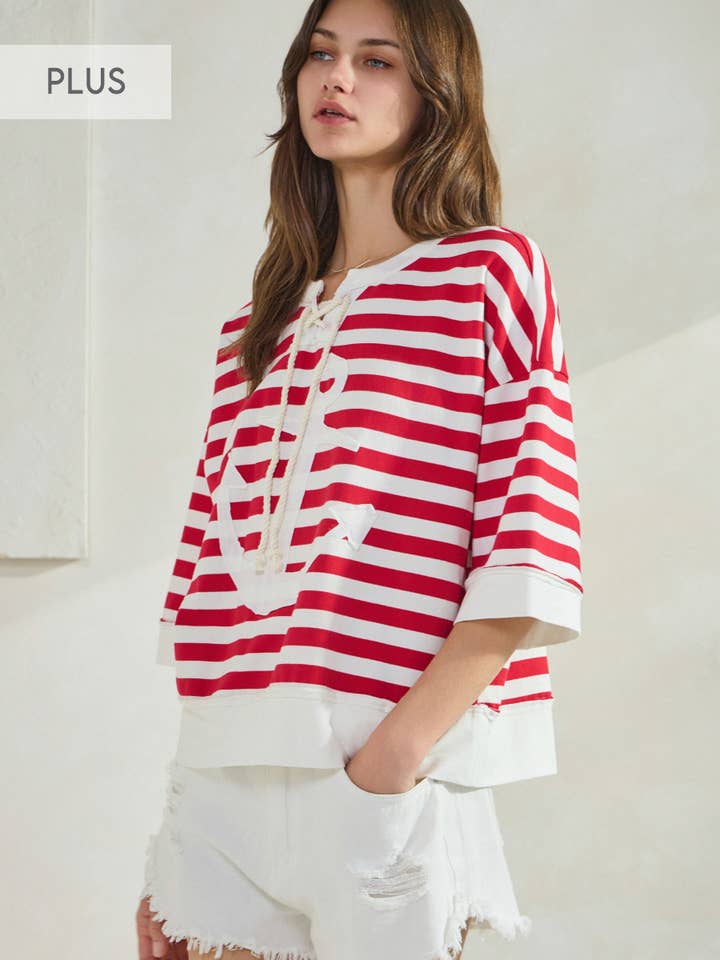 Plus Marine Striped French Terry Pullover for wholesale by Oddi