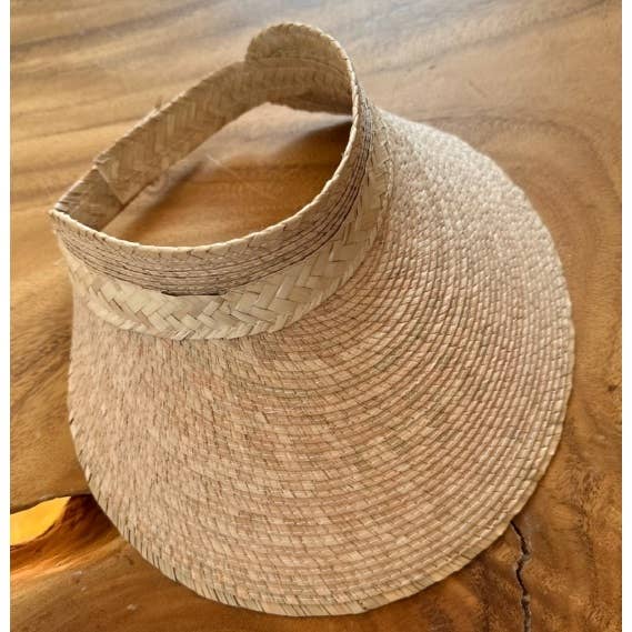 Natural palm leaf sun visor with a generous 5-inch brim for wholesale on Faire5