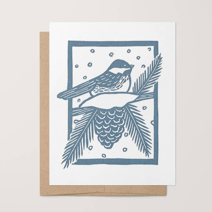 Carte de vœux Mésange enneigée pour la vente par Coxswain Press