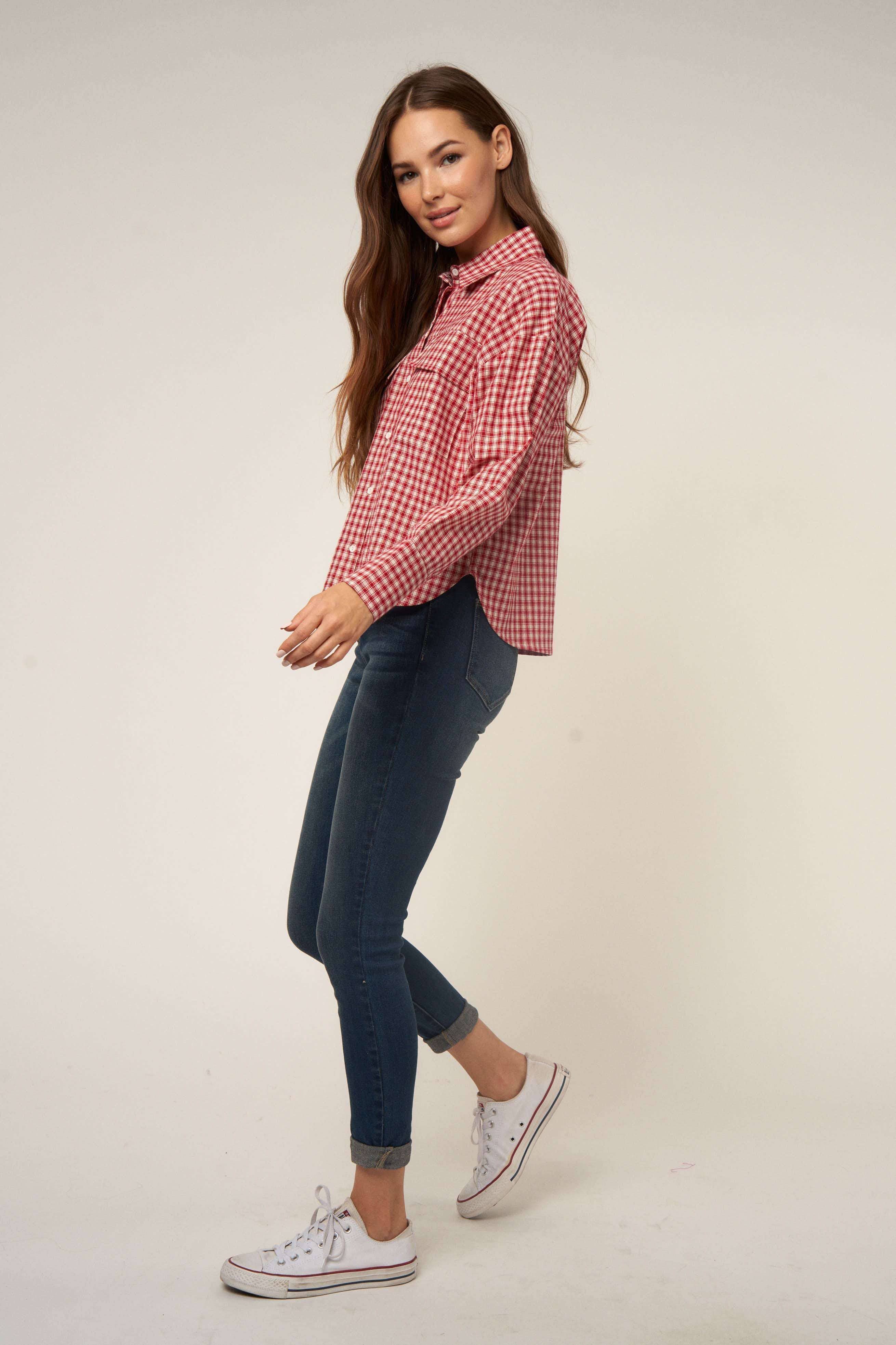 WINE SMALL GINGHAM BUTTON DOWN SHIRT for wholesale on Faire10