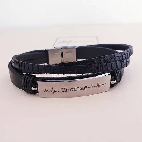 „Aanpasbare” stalen en dubbele leren rockarmband voor wholesale door M di Martina