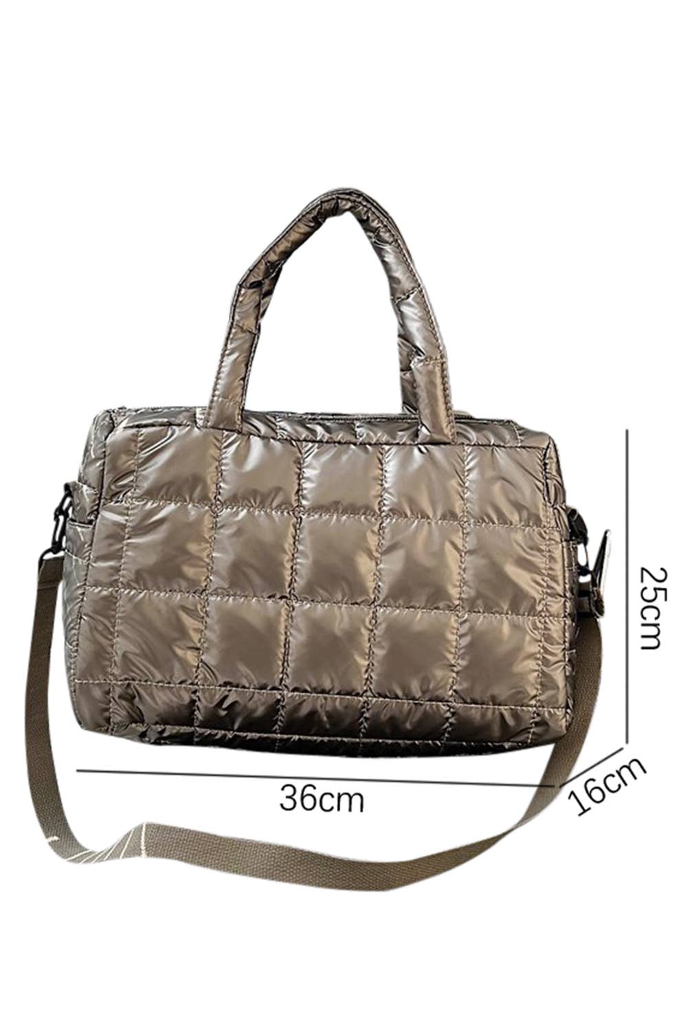 As shown Gold Chic Quilted Puffer Tote Bag for wholesale on Faire4