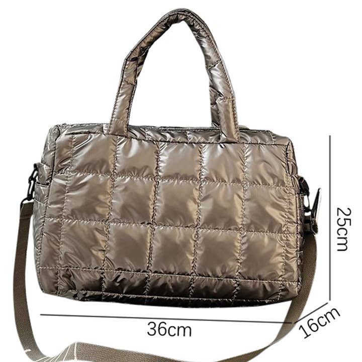 As shown Gold Chic Quilted Puffer Tote Bag for wholesale on Faire4