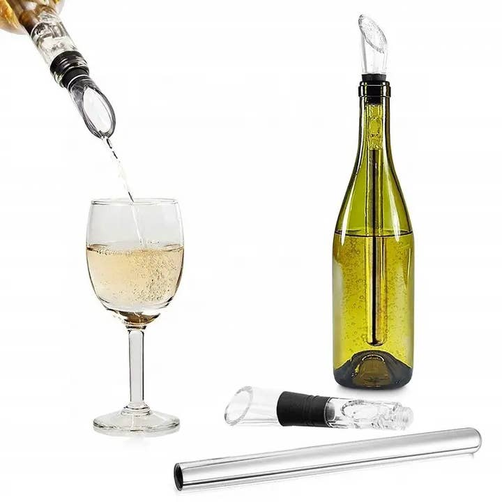 Sostraw & SmartThings - Wholesale Wine Tool Set - Wine Chill Stick - Cooler for wine bottle with pourer