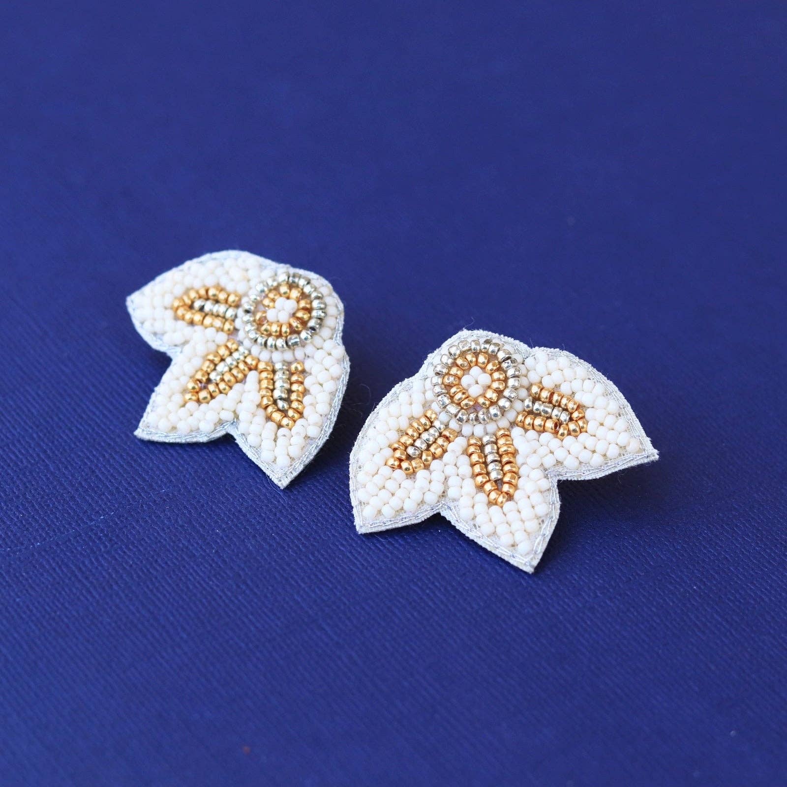Pierce + Hide - Wholesale Stud/Post Earrings - Cream + Gold Beaded Flower Wing Earrings | Custom Petal Stud2