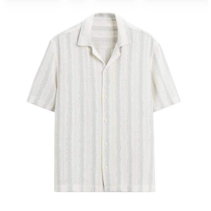 BOYS TEXTURED STRIPED S/S CAMP COLLAR SHIRT-SBS262643 for wholesale by Silver Jeans