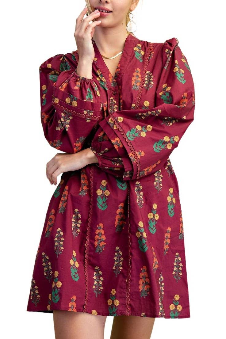 Vanilla Monkey – Vestido - Mulher por atacado – Vestido Mini com Estampa Floral e Meio Abotoamento0