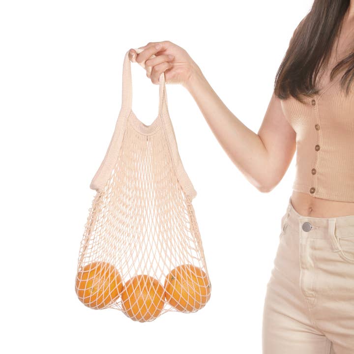 Borsa a mano in rete di cotone naturale per la vendita all'ingrosso da parte di Eco Beige