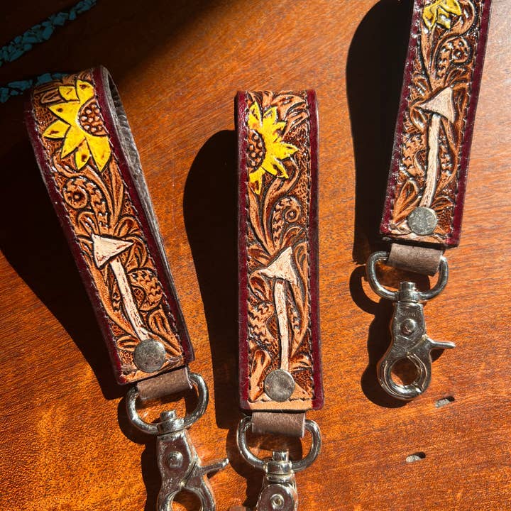 Westrian (Formerly Equipage) - Wholesale Keychain - Unisex - Tooled Leather Western Sunflower Keychain