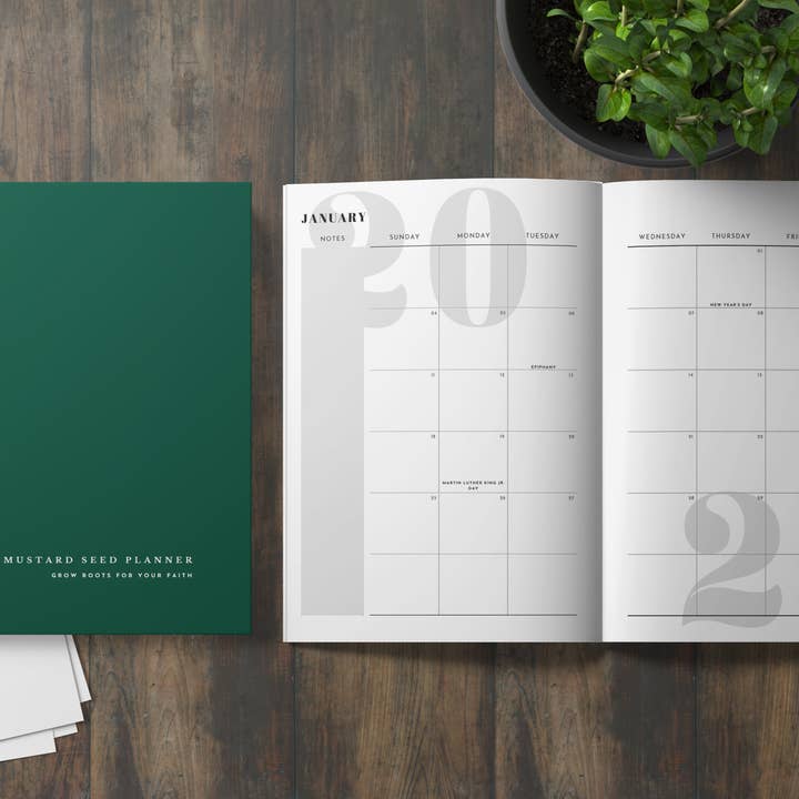 Planificateur de graines de moutarde : Faites pousser des racines pour votre foi - Vert forêt pour la vente par Mustard Seed Planner