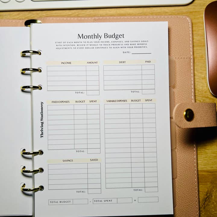 Thriving Stationery - Wholesale Planner - A5 Monthly Budget Inserts – 6 Pack1