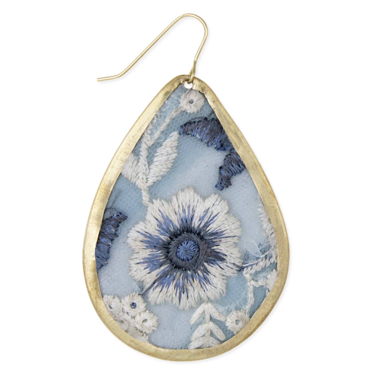 ZAD - Wholesale Dangle Earrings - Light Blue Floral Embroidred Earrings1