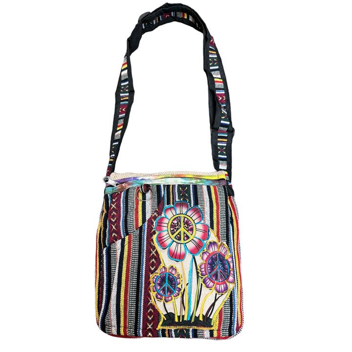 Rising International Inc - Wholesale Crossbody Bag - Women's - Cotton Peace Sign Flower Mini File Bag RIB2124
