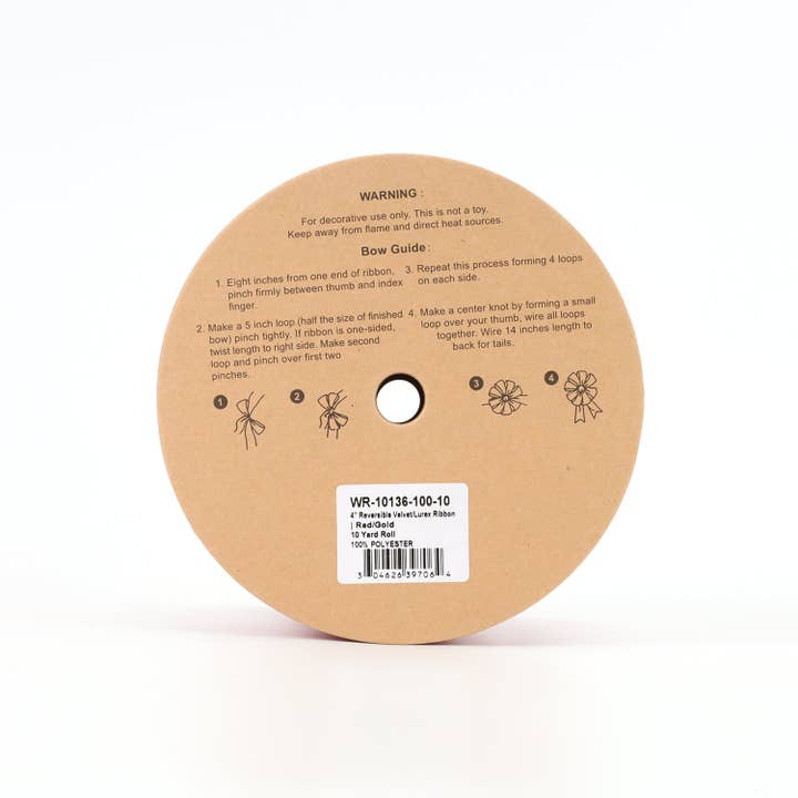 LA Ribbons Wholesale - Vendita all'ingrosso Nastri - Confezione regalo - Nastro in Velluto/Lurex Reversibile da 4" | Rosso/Oro | Rotolo da 10 Yarde4