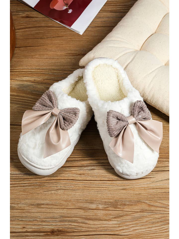 Little Daisy Closet - Wholesale Slippers - Women's - LDC Contrast Bowknot Applique Plush Winter Slippers