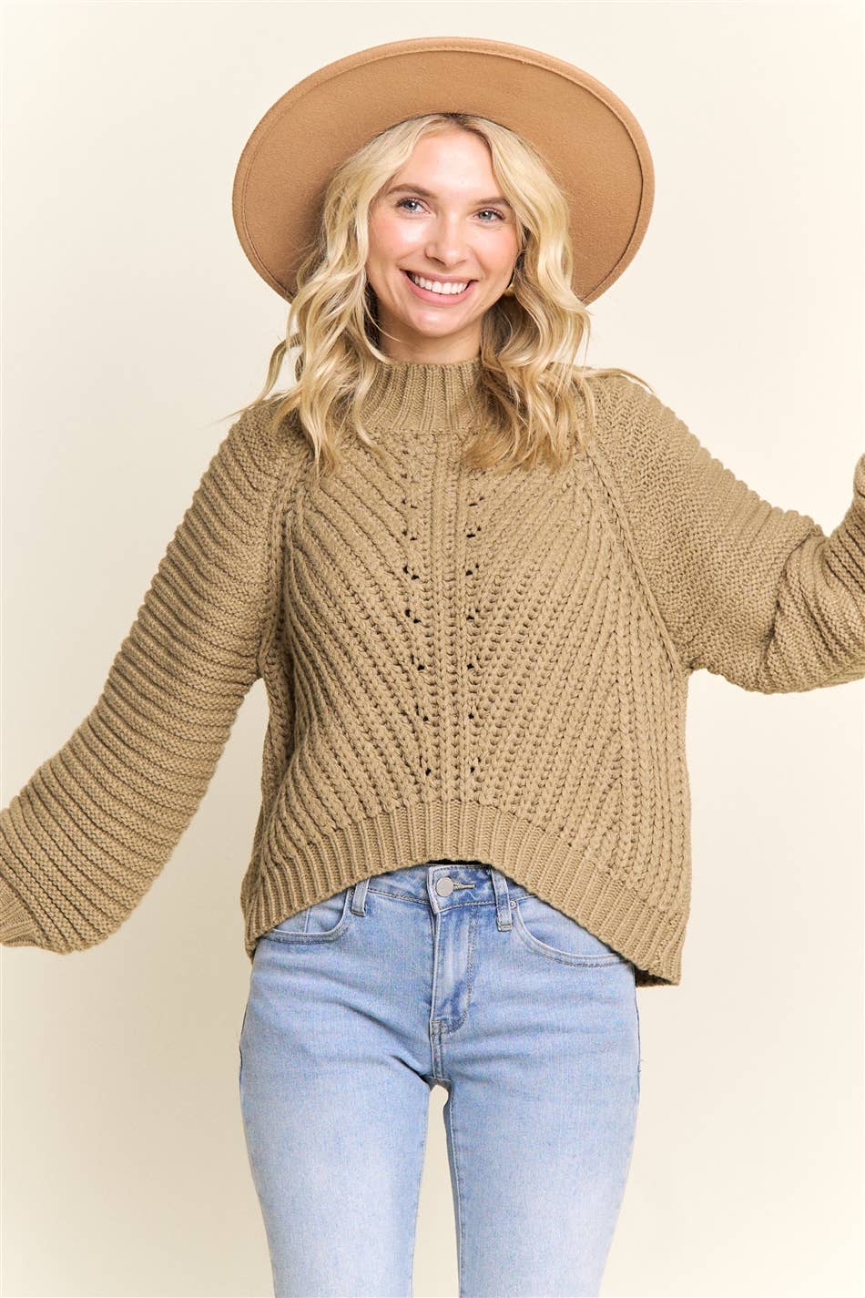 Madelyn - Vente Pull en maille – femme - LESW4173-PULL À COL MONTANT EN MAILLE CÂBLÉE6