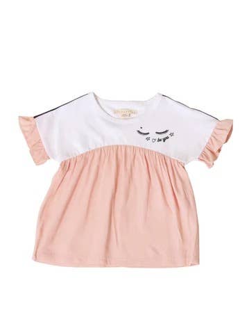 Kinderkind - Wholesale T-Shirt - Kids - Girls Color Block Top with Ruffle Sleeve0