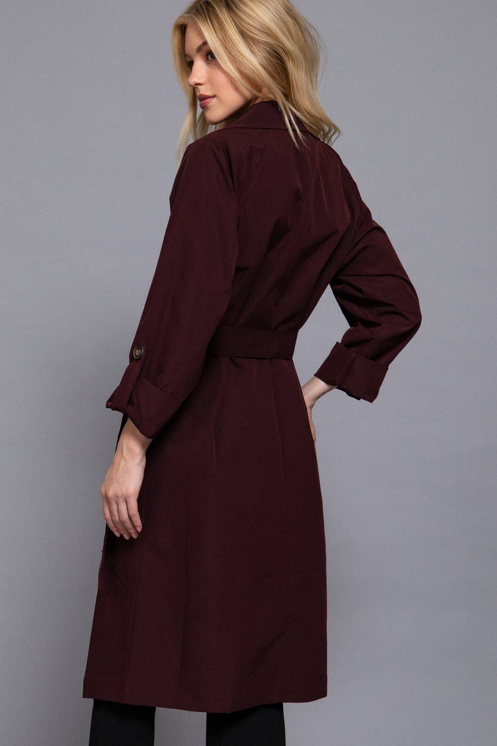 Active Basic | Active USA - Wholesale Trench Coat - Women's - Long Sleeve V-Neck Lapel Collar Trench Coat with Belt13