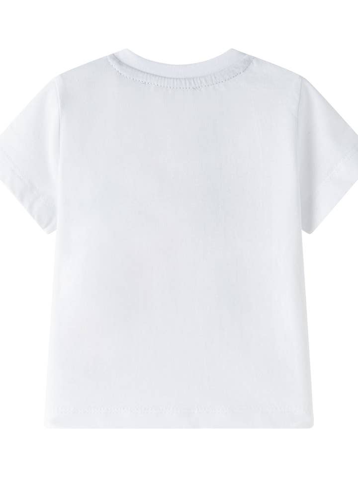 T-shirt blanche bébé coton détails vert orange BBV66016 pour la vente par Newness Kids