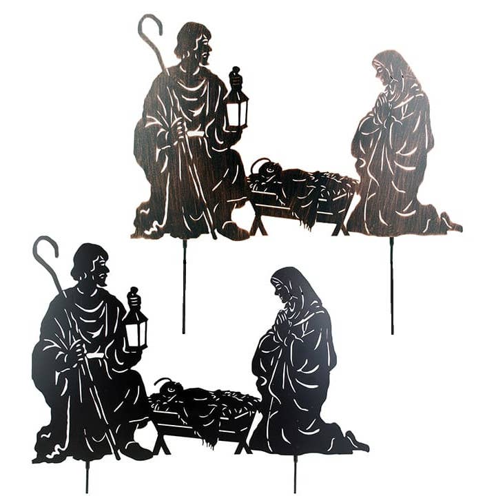Will's Company - Wholesale Nativity Scene Decor - Metal Holy Family Nativity Stake or Wall Plaque - 2 colors0