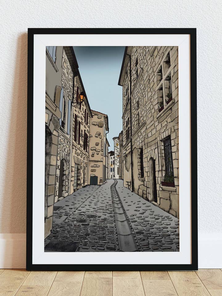 Impression artistique sur le village français d'Uzès pour la vente par Wayward