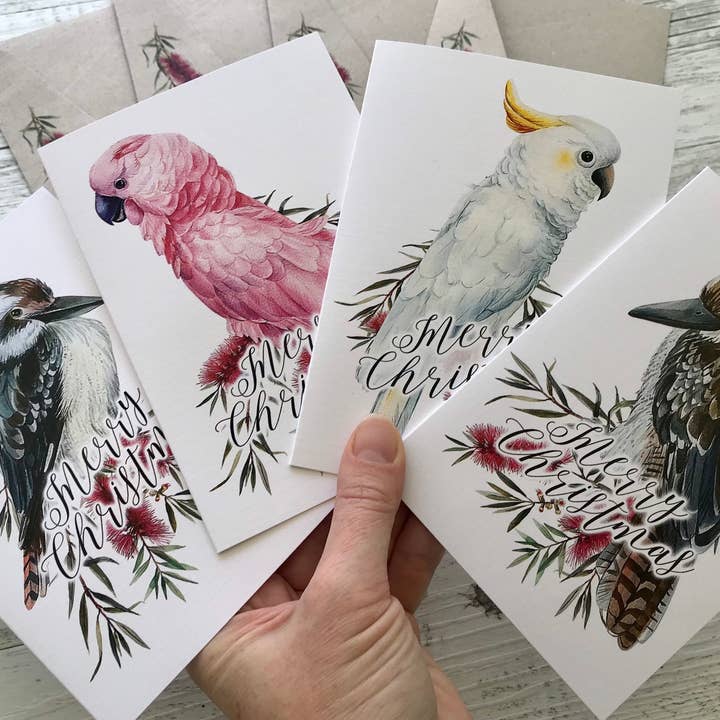 Cartes de Noël OISEAUX AUSTRALIENS ensemble de 4 - mini ou régulier pour la vente par Scattered Seed Co