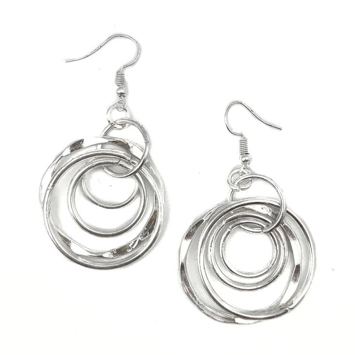 Anju Jewelry - Wholesale Dangle Earrings - Hammered Silver Plated Layered Rings Earrings0