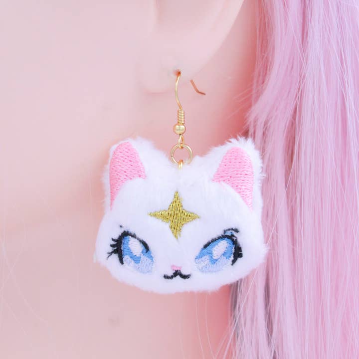 Kawaii Hair Candy - Wholesale Dangle Earrings - Plush Anime Style Kawaii Celestial Cat Earring Set Duo3