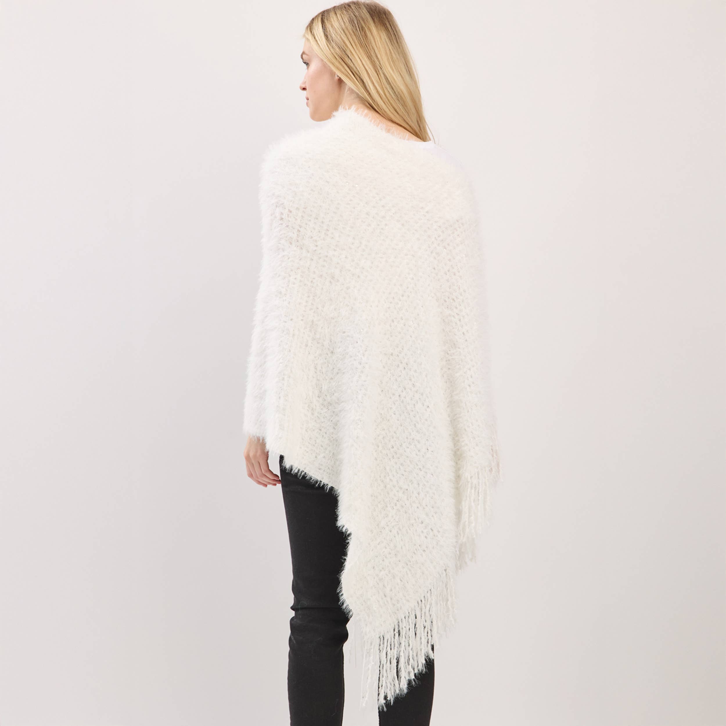 Hana – wholesale Poncho – Women's – Fuzzy Sequin with Fringe Light Weight Poncho10