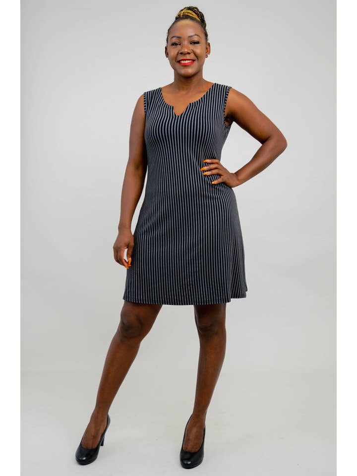 Blue Sky Clothing Co LLC - Vendita all'ingrosso Vestito - Donna - Abito smanicato Maggie, a righe nero/grigio, bambù2