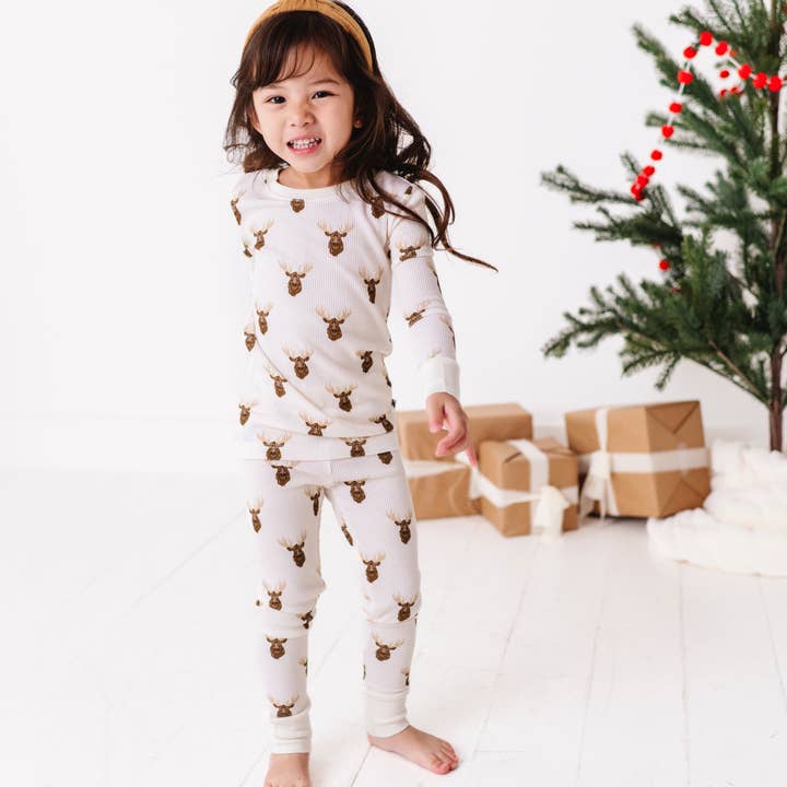 Kiki + Lulu - Wholesale Sleepwear Set - Kids - Waffley Cute Moose Waffle Knit Kids Pajamas