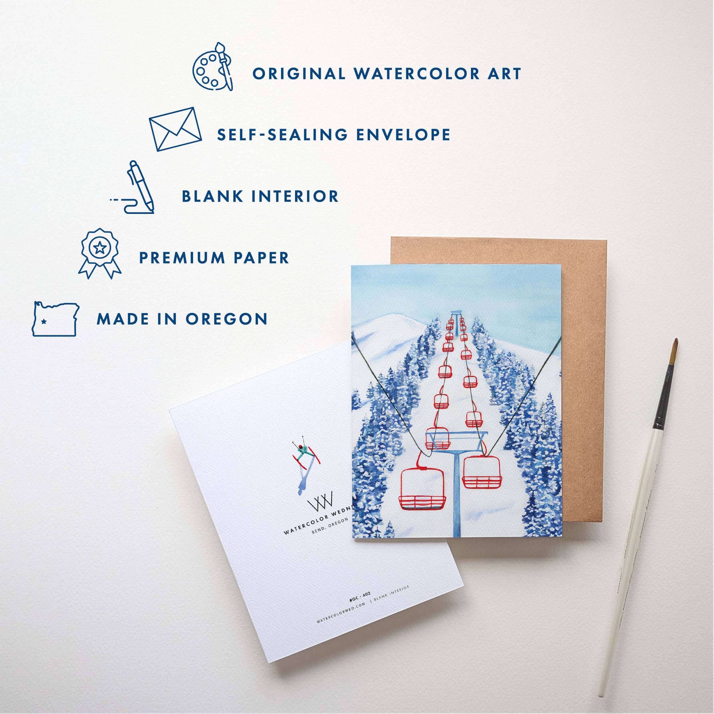 Watercolor Wednesday – Engroshandel Julekort – Skiferie Kort | Rød Stolelift Julekort1