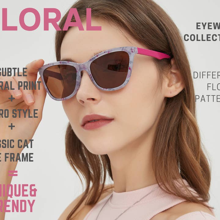 Leafael LLC - Wholesale Sunglasses - Women's - Sunglasses Womens Trendy Retro Floral Design | Polarized Lens UV400 Protection | Classic Cat Eye Frame | Casual & Active Wear1