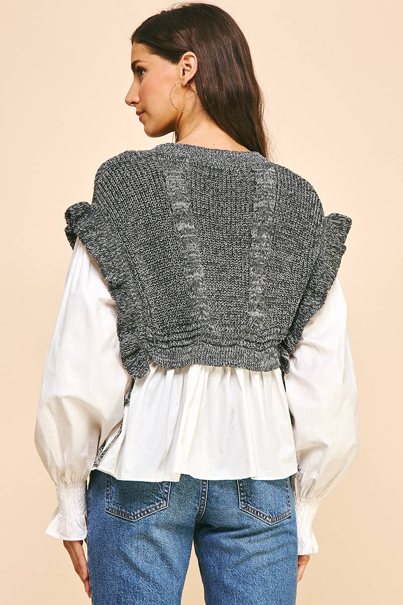 PINCH - Wholesale Blouse - Women's - WOVEN KNIT COMBO BLOUSE - 4974T (GREY)5