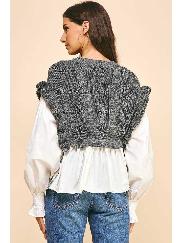 PINCH - Wholesale Blouse - Women's - WOVEN KNIT COMBO BLOUSE - 4974T4