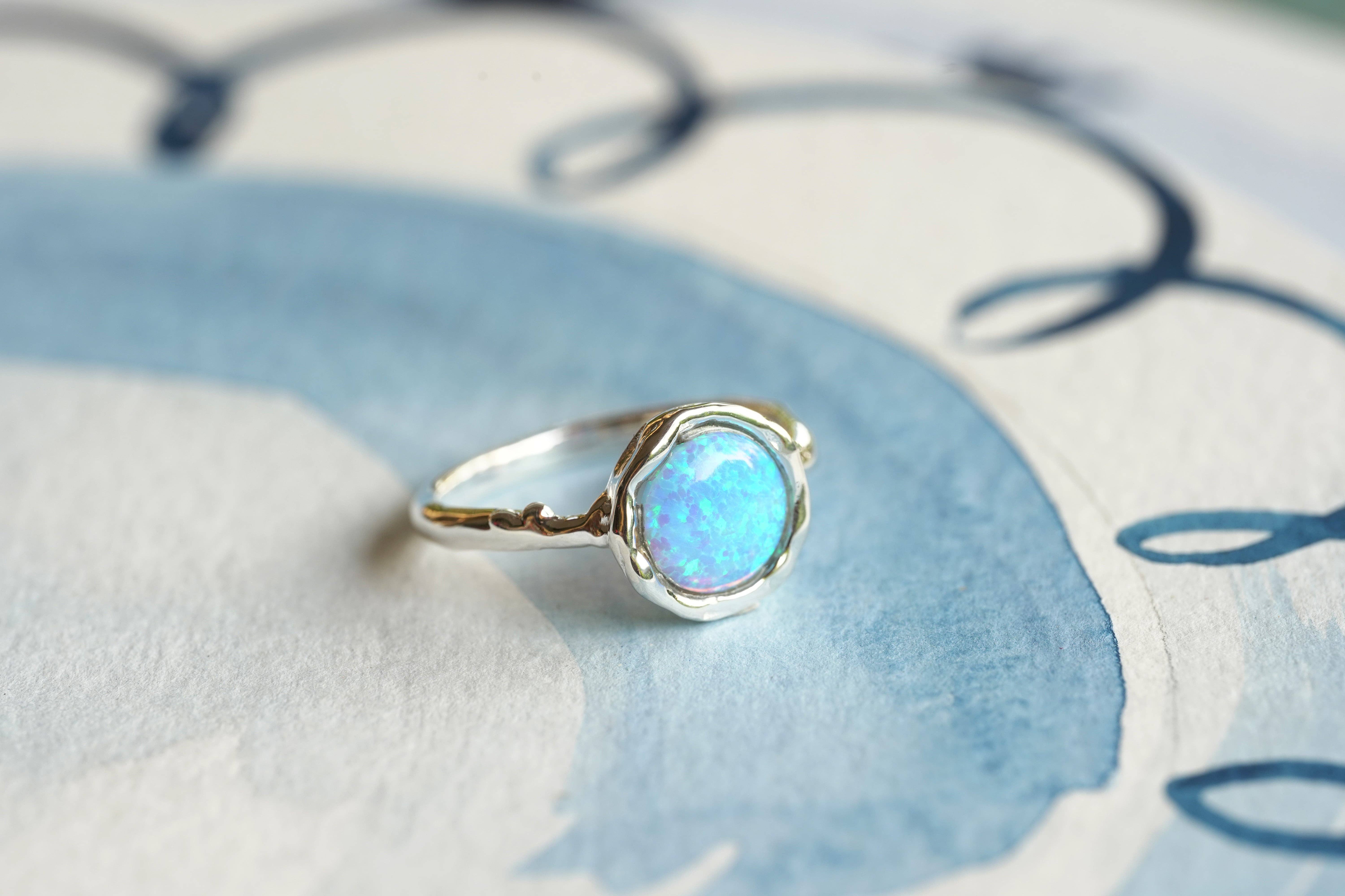 Banyan Jewellery – wholesale Single stone/solitaire ring – Handmade Sterling Silver Blue Opalite Solitaire Ring7