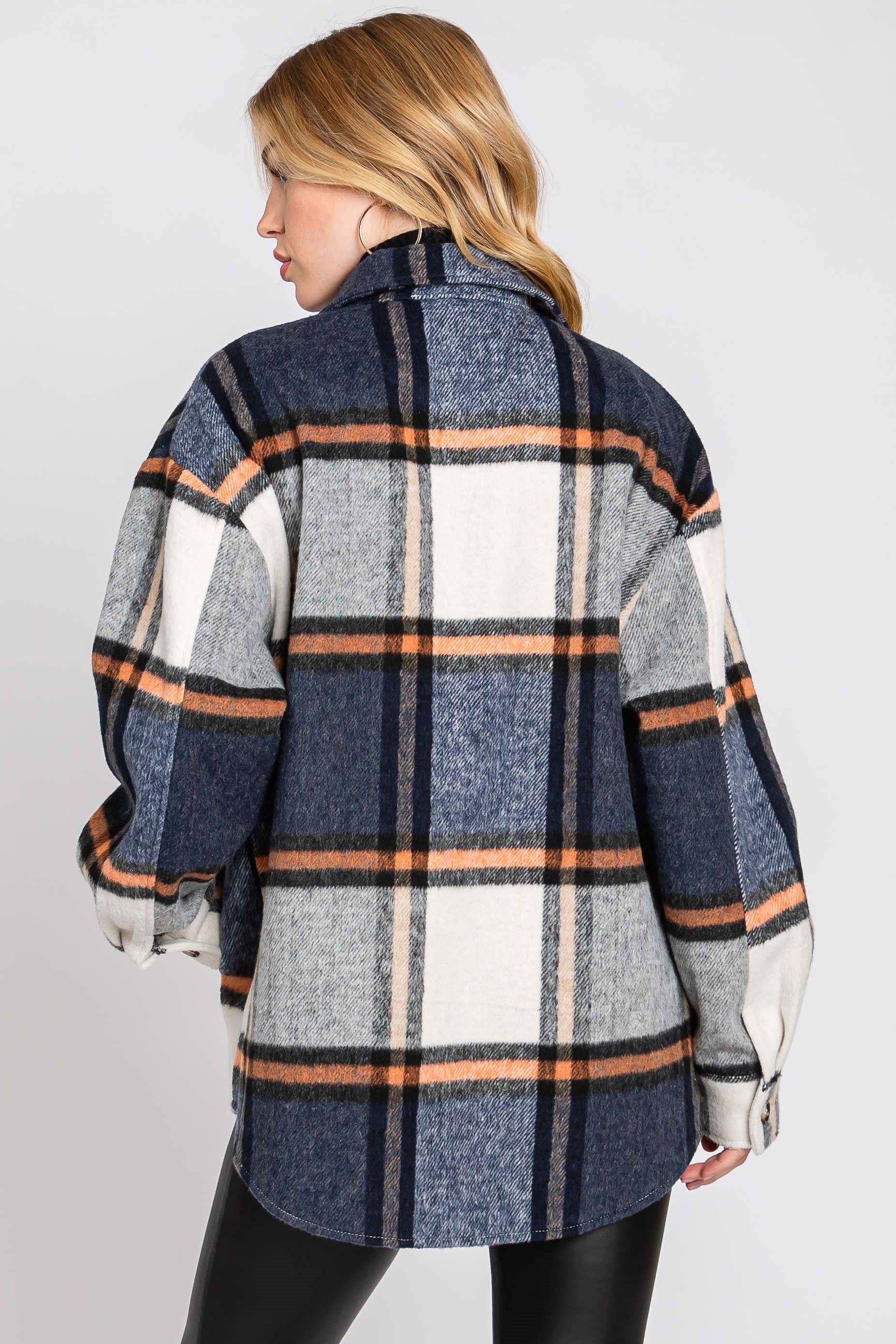 ELLEBORN - Wholesale Shirt Jacket/Shacket - Women's - Plaid Button Down Jacket 3410T-A15