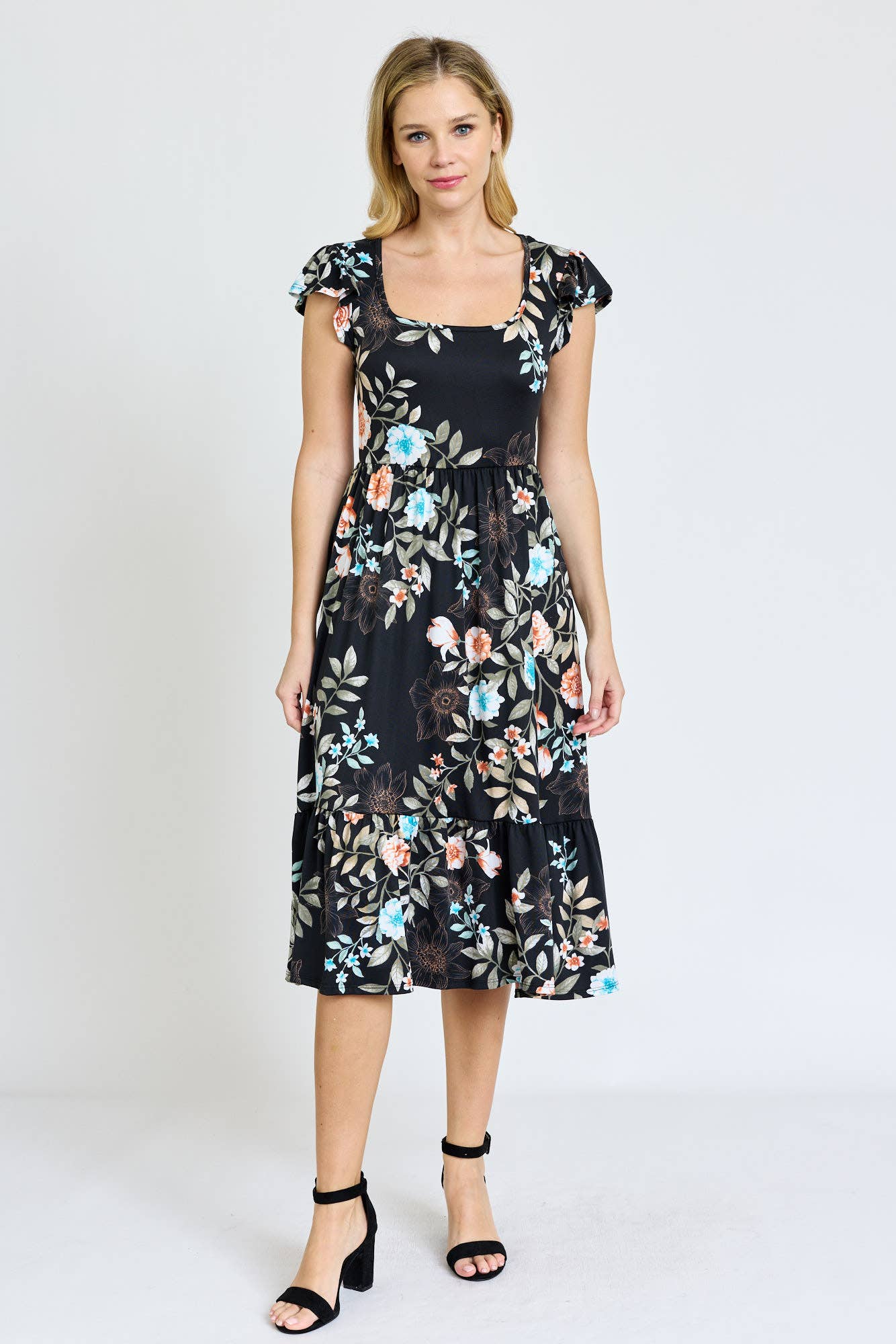 EG fashion - Wholesale Dress - Women's - Flutter Sleeve Ditsy Floral Chevron Sundress0